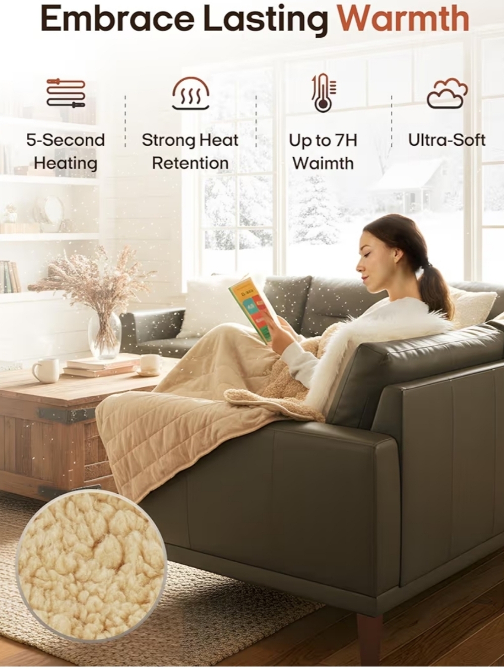 Plush Sherpa Electric Heated Blanket - Cream - Picture 7 of 13